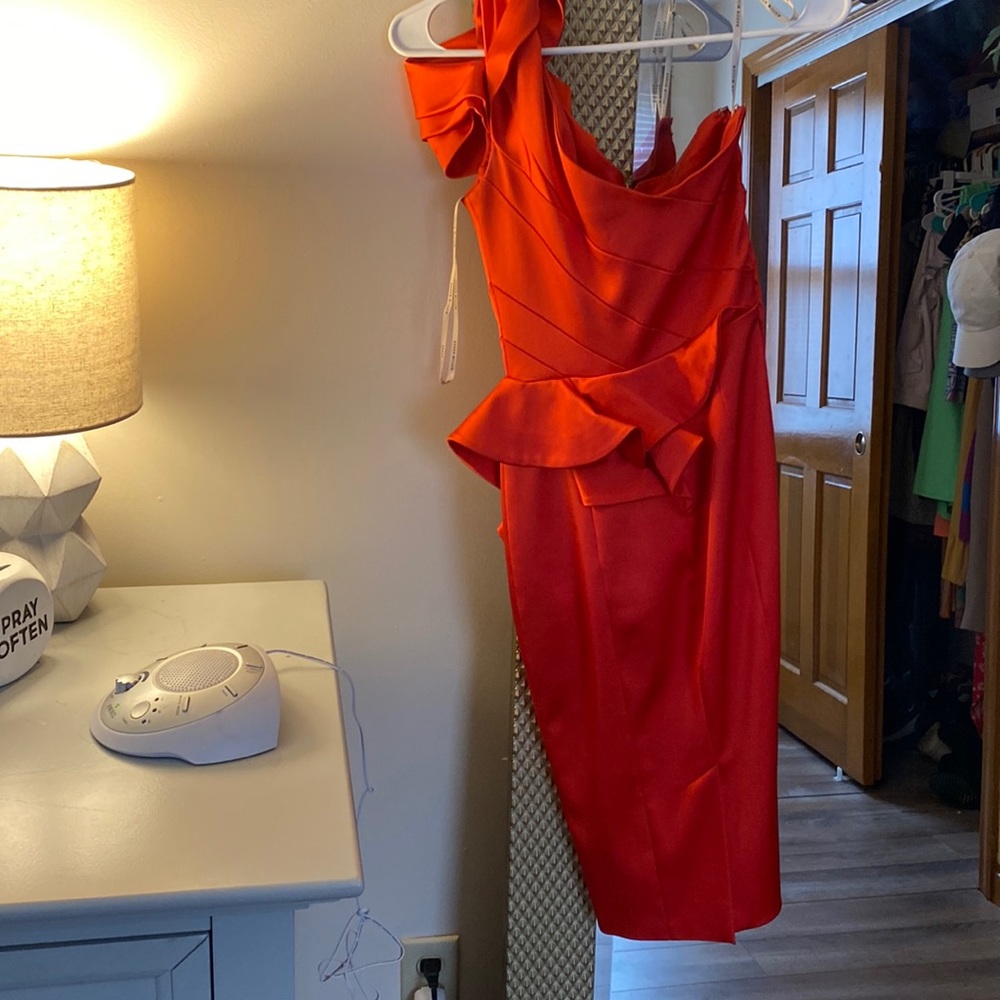 KAREN MILLEN satin red/coral dress size 2